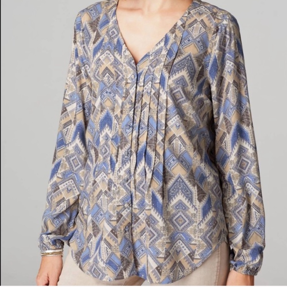 NWT J. JILL Blue Tribal Print Blouse